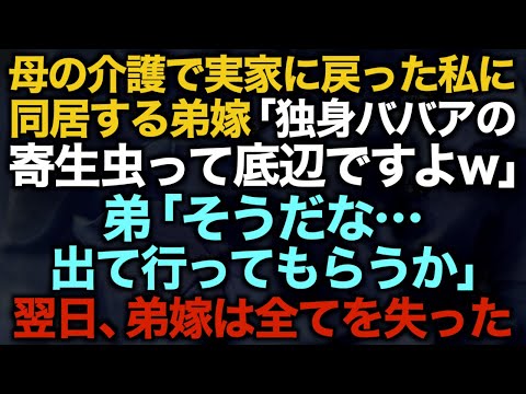 【スカッとする話】母の介護で実家に戻った私に同居する弟嫁「独身ババアの寄生虫って底辺ですよw」弟「そうだな…出て行ってもらうか」翌日、弟嫁は全てを失った【修羅場】