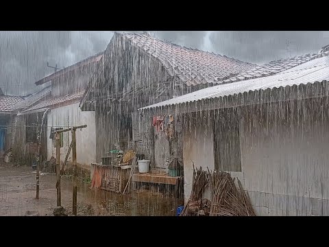 Super Heavy rain in my village | very cold, Get rid of insomnia and fall asleep to the sound of rain