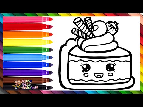 Draw and Color a Cute Slice of Cake 🍰🌈 Drawings for Kids