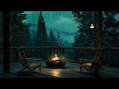 Best Sound for Sleeping - Cozy Balcony with Natural Rain and Fire Sound To Sleep, Relax, Study