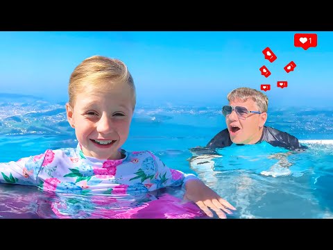 Nastya and dad play hide and seek in a huge pool - Video series for kids