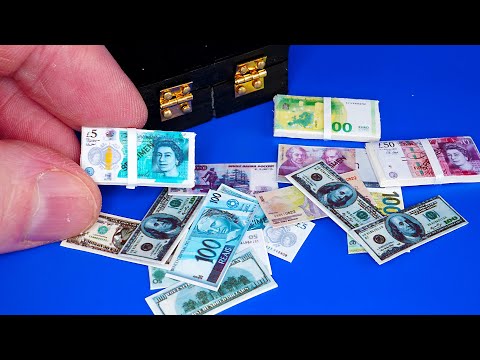 How to make a miniature suitcase with money for DollHouse Barbie