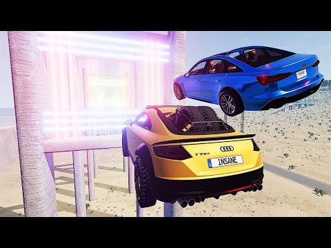 Audi Cars VS Laser CUT Ramp Parkour Jumping - BeamNG Drive