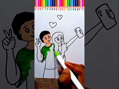 selfie love couple drawing#shorts#couple#shortvideo#drawing#viralshorts#short #easyartwithbiplab