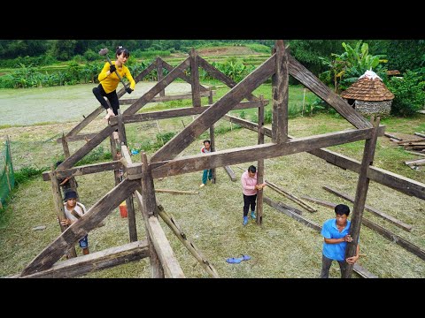 Assemble and restore old wooden house - Build wooden cabin house - Duong free bushcraft