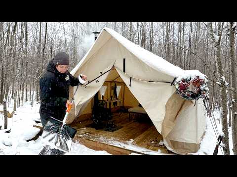 Hot Tent Camping in First Snow