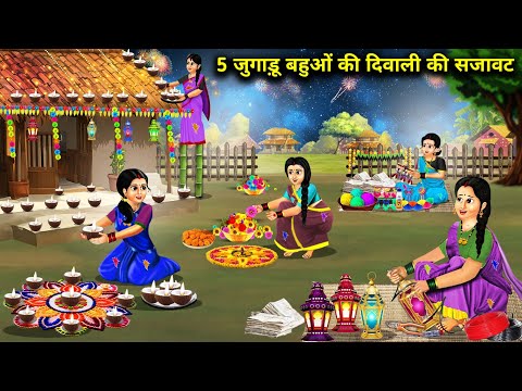 5 जुगाड़ू बहुओं की दिवाली की सजावट || Hindi Cartoon Stories || 5 Jugaadu Bahu's Diwali Decoration ||