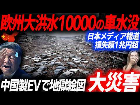 日本メディア報道！10000超の車が水没した欧州大洪水！中国製でイタリア・ポルトガル・イギリスなどで歴史的被害に…EVシフト｜電気自動車｜BYD