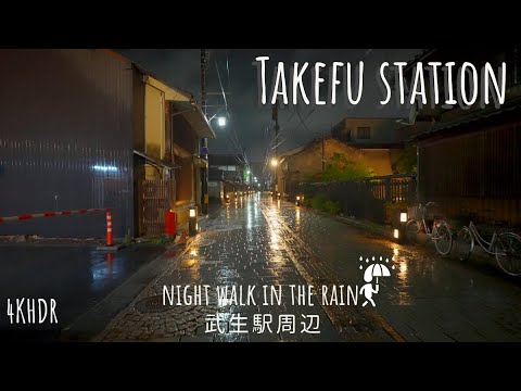 [4KHDR]A quiet stroll around Takefu Station in Fukui on a rainy night [Night Walk]雨の夜 福井県武生駅周辺 散策