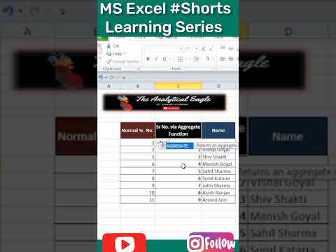 15 Serial No. using Aggregate Function || Ms Excel Tricks & Tips #Shorts || The Analytical Eagle