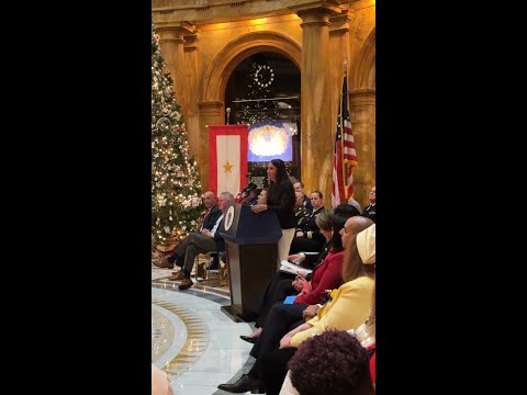 Auditor DiZoglio speaks at the 2023 Gold Star Families Tree Dedication