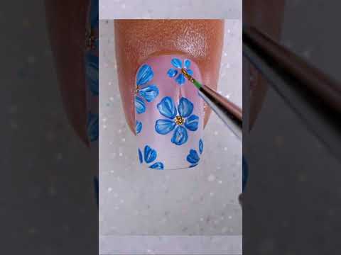 Easy Blue Floral Nail Art #beautynails #uñas #shortnails #tutorial