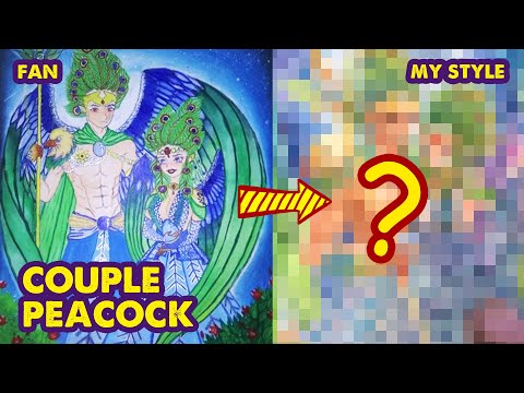 How To Redraw Peacock God & Goddess From My Fan Painting | Huta Chan