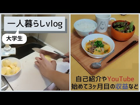 【一人暮らし日常vlog】自己紹介&YouTube始めて3ヶ月目の収益など