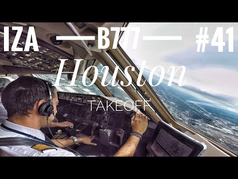 B777 TAKEOFF Houston Cockpit View | Start Up, Taxi, Takeoff | ATC & Crew Communications