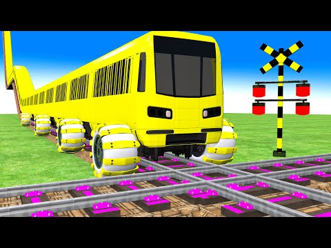 【踏切アニメ】あぶない電車  WHEEL TRAIN Yellow  🚦 Fumikiri 3D Railroad Crossing Animation