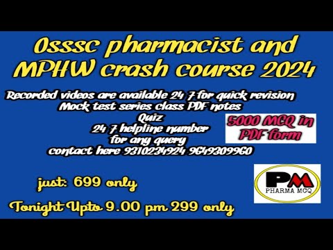 osssc Pharmacist and mphw crash course 2024