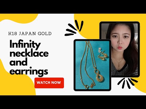 K18 japan gold infinity earrings & pendant with chain #173