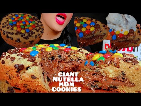 🍪Nutella M&M cookie pie 🥧 👅whit ice-cream and milk ASMR|먹방 초코용포이🍫🍪MUKBANG |notalking 🐾