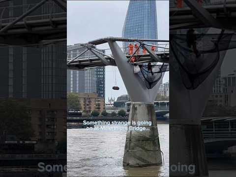 Why is there a bale of straw dangling off Millennium Bridge? 🤔 #london #londonhistory