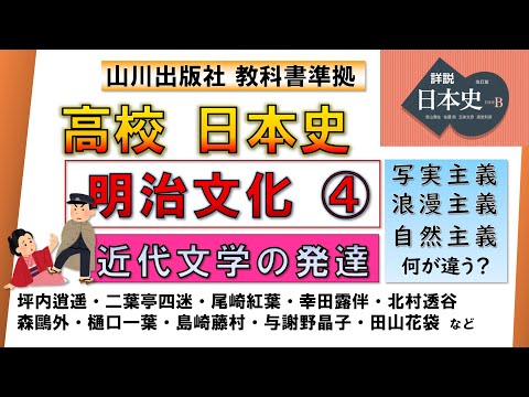 【日本史・文化史 36】明治文化④「近代文学」（写実主義・ロマン主義・自然主義 など）と「ジャーナリズム」（新聞・雑誌）の発展【山川出版社『詳説日本史』準拠】