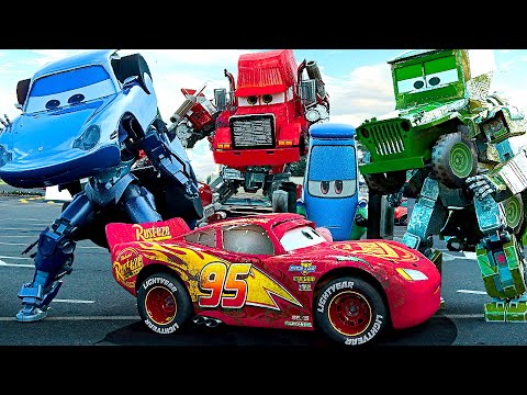 Lightning McQueen TRANSFORMERS in Real Life on Road cars PIXAR 2023