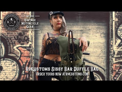 No.1 Vintage Rolltop Sissy Bar Bag | Buy at R9Kustoms.com | Military Green