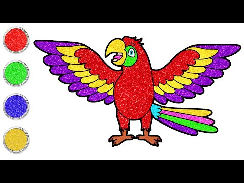 How To Draw And Color A Glitter Parrot For Kids | Easy Drawing For Toddlers | Chiki Art