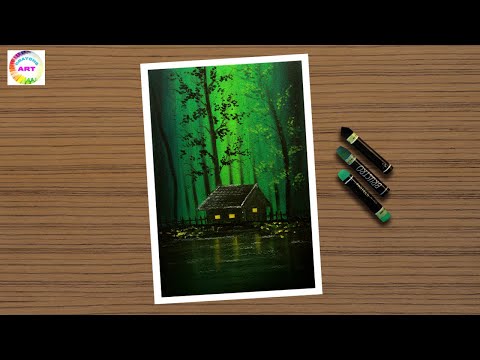 "Immerse Yourself in Nature - Oil Pastel Painting of a Tranquil Green Forest"  #drawingtechniques