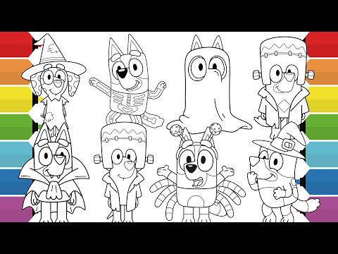 Bluey Halloween Coloring Pages | Bluey Bingo Rusty Chloe Lucky