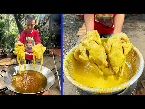 Yummy turmeric deep fry chicken cooking - Crispy chicken recipe - Chef Seyhak