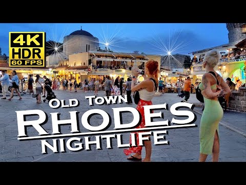 Rhodes Old Town Nightlife, Bars, Restaurants in 4K 60fps HDR (UHD) 💖 The best places 👀 Walking tour