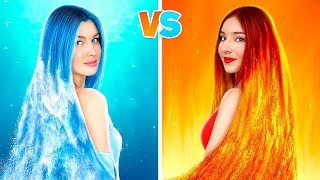 Fire Girl VS Water Girl || Four Elements - Fire VS Water VS Air VS Earth