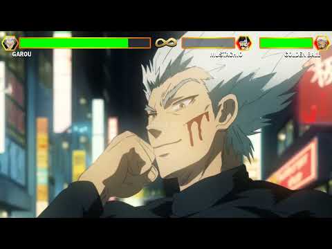 Garou VS Golden Ball and Spring Mustachio + Saitama With Healthbars | One Punch Man