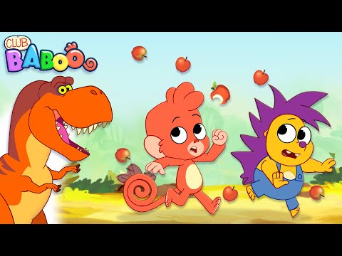 Baboo and Rocky are harvesting apples from the apple tree and fight a scary Spinosaurus | Club Baboo