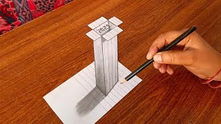 Easy 3d drawing 2025 on paper - How to draw 2025 In 3d