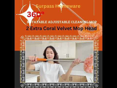 360° Rotatable Adjustable Cleaning Mop with 2 Extra Coral Velvet Mop Head #mop