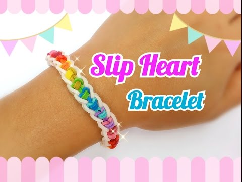 Slip Heart Rainbow Loom Bracelet Tutorial ~ How To