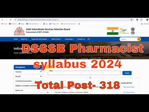 DSSSB Pharmacist Recruitment 2024 | Syllabus  #pharmacy | dsssb pharmacist syllabus 2024