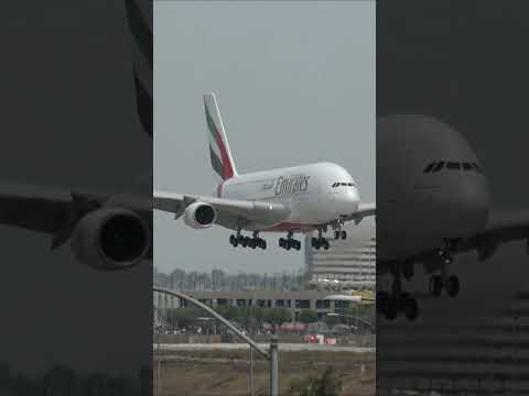 Emirates A380 landing at LAX