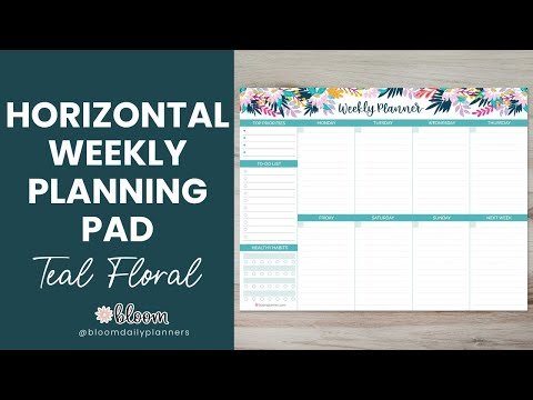 Horizontal Weekly Planning Pad, Teal Floral 8.5" x 11" - bloom Daily Planners ®