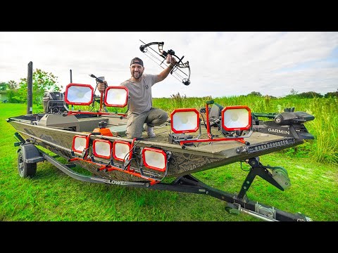 Homemade BOWFISHING Boat Setup Ultimate CHEAT CODE!!!  (50,000 lumens) *inexpensive*