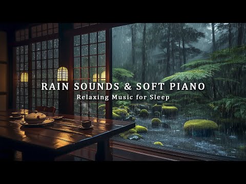 Rain Falling in the Forest with Peaceful Piano Music - Deep Sleep and Relax with Soothing Melodies