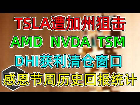 美股 TSLA遭加州狙击！NVDA、AMD、TSM跟踪！DHI获利清仓窗口打开！本周股市历史回报统计！鹰派财长要来了！