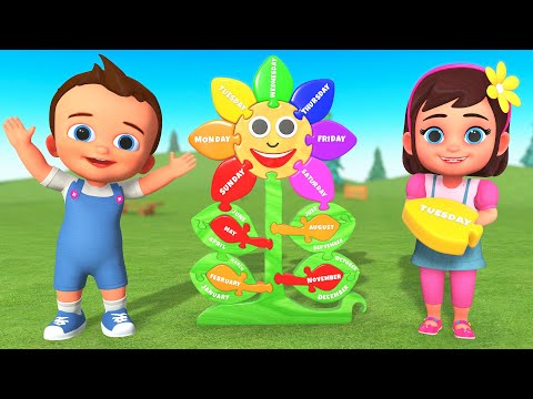 Learning Months of the Year & 7 Days in Week with Wooden Flower Puzzle Toy Set 3D Kids Educational