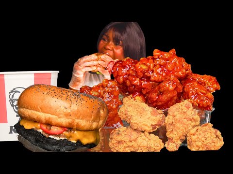 ASMR SPICY CHICKEN WINGS  & BURGER  MUKBANG (No Talking) |Sticky Eating Sounds