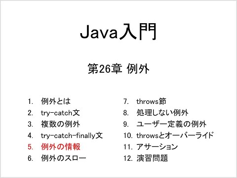 Java入門 第26章 例外 (5)例外の情報