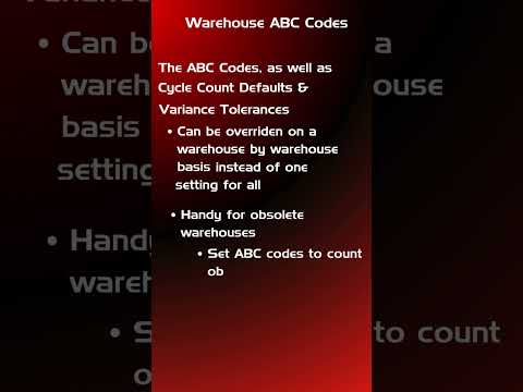 Warehouse ABC Codes in Epicor