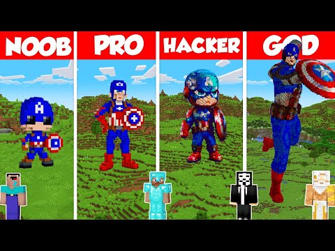 Captain America Statue Build Battle Challenge - Noob vs Pro vs Hacker vs God - Minecraft Animation