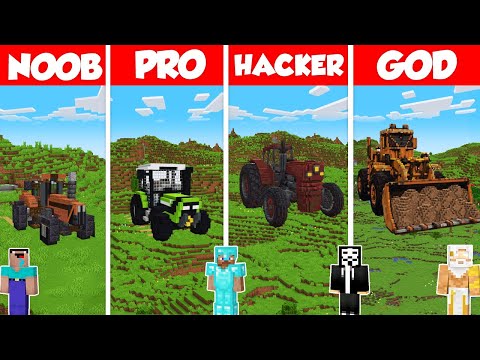 Tractor Car Build Battle Challenge - Noob vs Pro vs Hacker vs God - Minecraft Animation